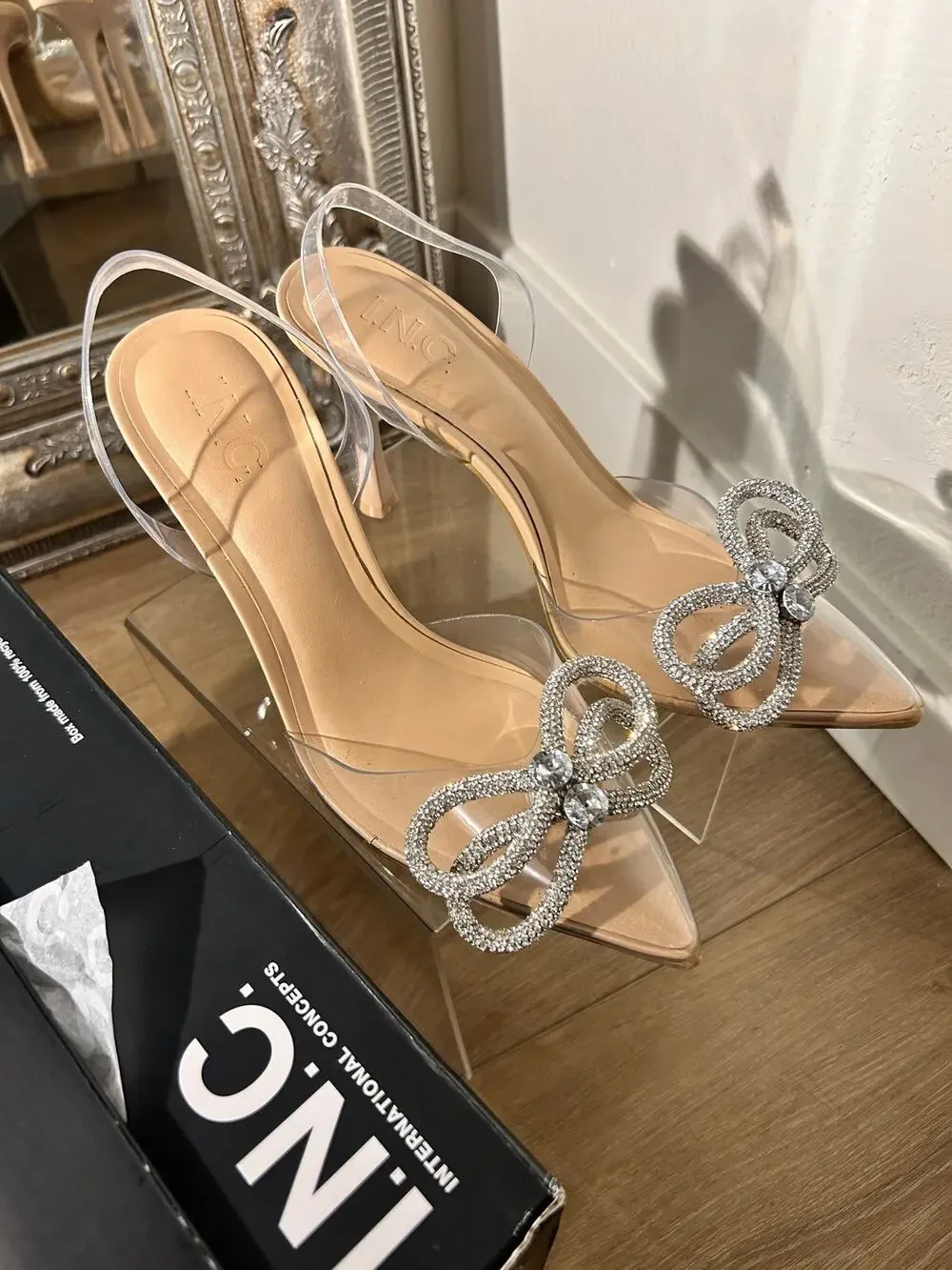 Clear Rhinestone Bow Pointed Toe Heels by INC International Concepts Size 7